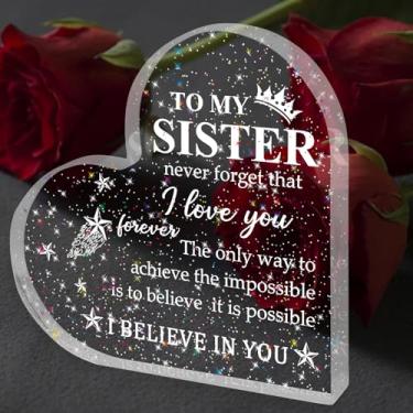 Imagem de 1 peça de presente de acrílico em forma de coração para irmã decoração de mesa placa de acrílico em forma de coração presente de aniversário A única maneira de alcançar o impossível é acreditar que é