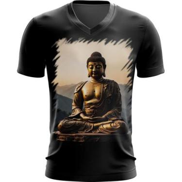 Imagem de Camiseta Gola V Estátua de Buda Iluminado Religião 23 - Kasubeck Store