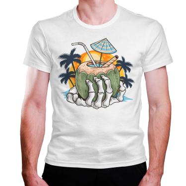 Imagem de Camiseta masculina branca Mao Esqueleto Agua Coco Tropical