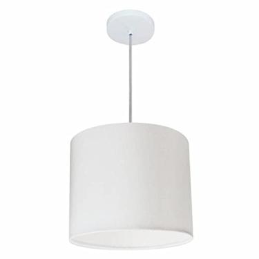 Imagem de Lustre Pendente Cilíndrico Cúpula Tecido 30x25 cm, Vivare Iluminação, Pendente4113 BR, Branco, Pequeno
