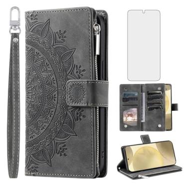 Imagem de Capa de telefone para Samsung Galaxy S24 Plus S24+ 5G capa carteira com protetor de tela de vidro temperado e alça de pulso mandala flor flip zíper titular cartão celular S24plus 24S + S 24 24+