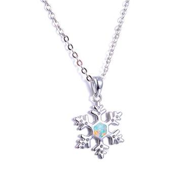 Imagem de Izpack Colar com pingente de floco de neve delicado flor de inverno opala branca colar gargantilha corrente de Natal joia presente para mulheres adolescentes meninas BFF, não, Sem Pedra Preciosa