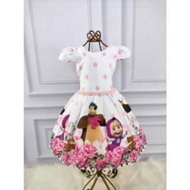 Imagem de Vestido Menina Infantil Perola Temático Macha e o Urso Branco e Laço R