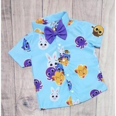 Imagem de Camisa Menino Infantil Linha Premium Bolofofo Azul +Gravata - EDYNHOKI