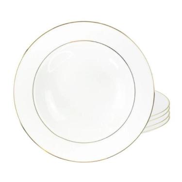 Imagem de Jogo De Pratos Fundo 20,5cm Porcelana Kit 4 Peças Luxo Borda Dourada M