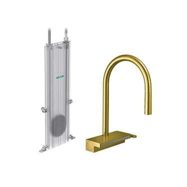 Imagem de hansgrohe 73831251 Aquno Select HighArc, 3 pulverizadores de puxar para baixo com sBox, torneira de cozinha óptica ouro escovado 1,75 GPM