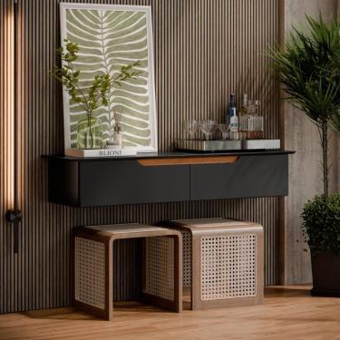 Imagem de Aparador Rack Suspenso Com 2 Portas Eros Flow Preto Flex - Ej Móveis