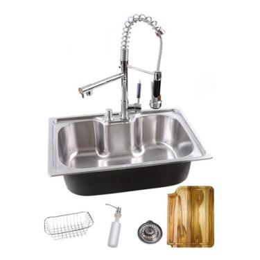 Imagem de Kit Cuba Cozinha Gourmet Inox + Torneira Monocomando + Tábua - Stillus