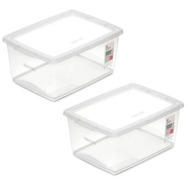 Imagem de Kit 2 Caixas Organizadoras 7,5L Tampa Click Ordene Transparente Closet