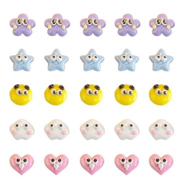 Imagem de GUZUHUKU 50 peças de pingentes de resina, flores fofas, estrelas, nuvens, enfeites de corações para grampos de cabelo, molduras de fotos, capas de telefone, caixas de joias, artesanato DIY, etc,