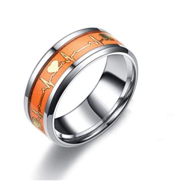Imagem de 8 mm Aurora Luminou Anel de batimento cardíaco luminoso escuro anel de eletrocardiograma aliança de casamento de compromisso de aço inoxidável unissex para o dia dos namorados, Aço inoxidável