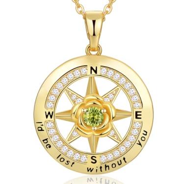 Imagem de Meeshi Colar de bússola banhado a ouro 18 quilates presentes para mulheres aniversário esposa presente de dia dos namorados namorada, joias de aniversário femininas presente para ela Natal mãe dia das mães, eu estaria perdido sem você, Ouro amarelo, Zircônia cúbica