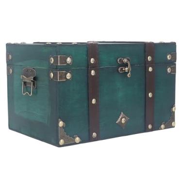 Imagem de Caixa de Armazenamento de baú de Tesouro de Madeira de Inspiração Antiga para Jóias, Adereços de Filmes e Presentes-Eleg Emerald Design (Esmeralda)