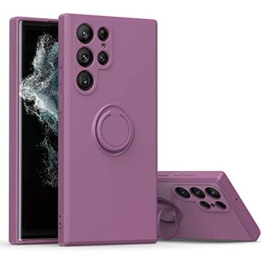 Imagem de LYJSMGZ Capa à prova de choque para Samsung Galaxy S25 Ultra/S25 Plus/S25, suporte de anel giratório, capa de silicone líquido macio suporta sucção magnética de veículos, roxo, S25 Ultra
