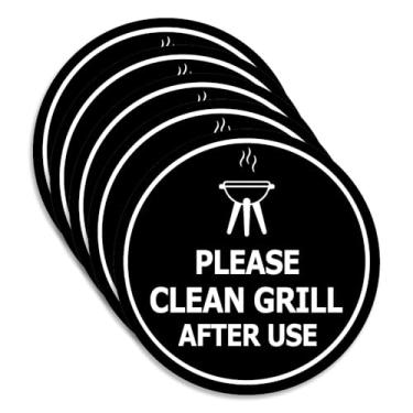 Imagem de Placa Circle Please Clean Grill After Use - Sinalização de limpeza de churrasco - Placas de etiqueta de espaço compartilhado (preto) - Pequeno pacote com 5