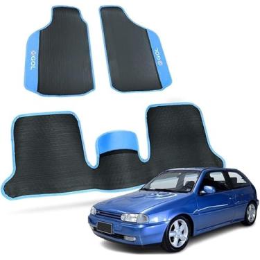 Imagem de Tapete Automotivo Gol G8 G7 G6 G5 G4 G3 G2 G1 Borracha 3 Peças Detalhe em Carpete Personalizado Gol Bola Quadrado - AZUL