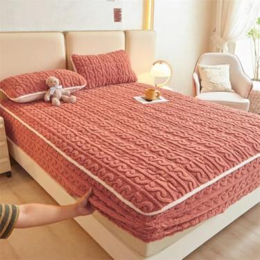 Imagem de Protetor de colchão de veludo quente algodão espesso antiderrapante capa de colchão respirável amigo da pele lençol com elástico cor sólida aconchegante roupa de cama vermelho |Queen: 150 x 200 cm