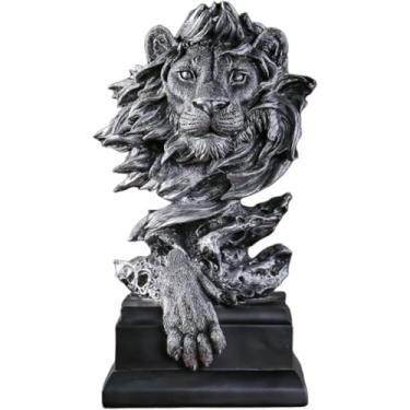 Imagem de Estátua De Leão Decoração De Mesa Para Homens Figuras De Rei Leão Estátuas De Cabeça De Leão Para Decoração De Casa Sala De Estar Escultura De Resina Ótimas Fi, Silver