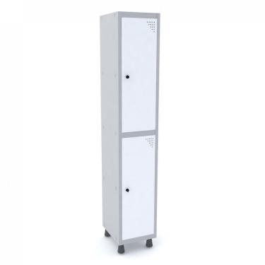 Imagem de Armário Roupeiro 2 Portas Aço Grp 501/2 Pandin Móveis Cinza/Branco