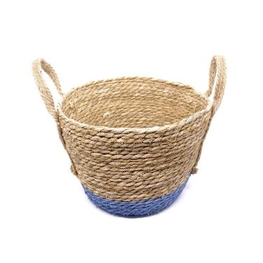 Imagem de Cesta De Fibra Natural Seagrass Com Fundo Azul 24,5x31x33 Cm