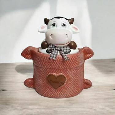 Imagem de Vaca Saco Porta Bombom ou Biscoito de Ceramica Luxo Ferrugem