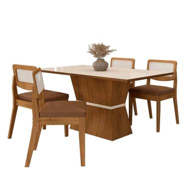 Imagem de Mesa 1,36 Riva 4 Cadeiras Sextavada Freijó/off/corino Caramelo - M.a