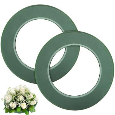 Imagem de CLISPEED 2 peças de anéis de espuma floral, 29 cm verde redondo floral molhado anéis de espuma base de grinalda com ventosas, kit de arranjos de flores DIY para casamento, florista