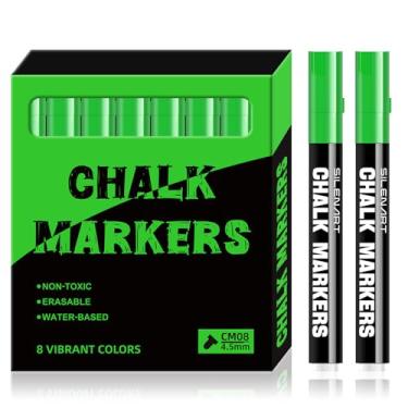 Imagem de SILENART Marcadores de giz de janela verde para carro - Marcadores de giz líquido para quadro-negro espelho de vidro apagável a seco quadro de calendário quadro de memu - caneta de giz com tinta