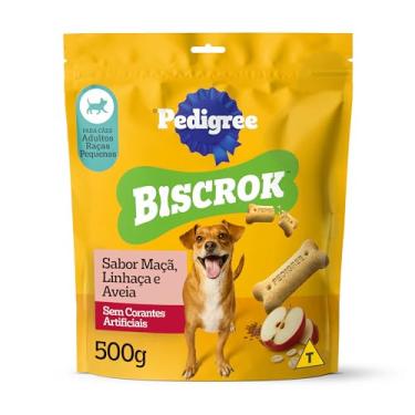 Imagem de Biscoito Pedigree Biscrok Para Cães Adultos Raças Pequenas Sabor Maça, Linhaça e Aveia 500g