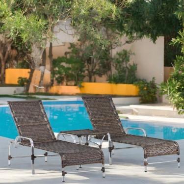 Imagem de Kit 2 Espreguiçadeiras Mesa em Alumínio Piscina Jardim e Área Catar Argila