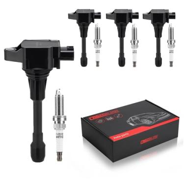 Imagem de CASEONJAN Pacote de bobinas de ignição UF719 e velas de ignição irídio, compatível com Nissan Altima Rogue Sentra 1.8L 1.6L 2.5L L4 substitui 224481HC0A UF719, conjunto de 4