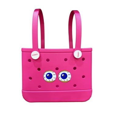 Imagem de Lopqix Cesta de borracha, cesta pequena de EVA, alça de borracha DIY, transporte leve para banho, praia, viagens, academia, piscina, Rosa choque