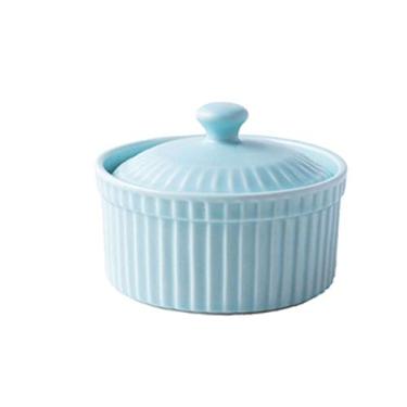 Imagem de Tigela de cereal, pratos de suflê de cerâmica, alça dupla redonda - para pudim, tigelas de sopa creme brulee para cozinha (cor: azul)
