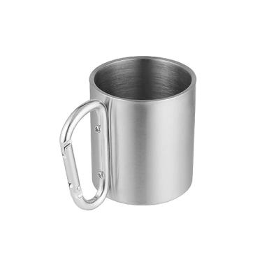 Imagem de Caneca de viagem isolante de aço inoxidável de parede dupla para crianças copo mosquetão alça de gancho resistente ao calor escalada caneca de café portátil