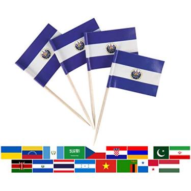 Imagem de JBCD Bandeira de palito de dente de El Salvador, mini bandeiras de cupcake pequenas, 100 peças