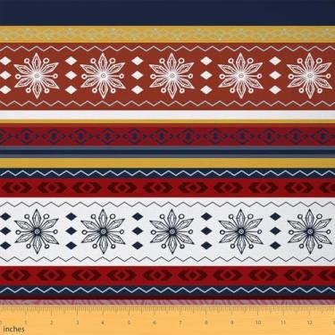 Imagem de Erosebridal Tecido estilo tribal por jarda, tecido de estofamento de diamante estético losango para costura acolchoada, material geométrico de listras horizontais para estofamento DIY, 1 jarda
