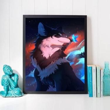 Imagem de Quadro Decorativo Lobo Com Borboleta 33X24Cm - Quadros On-Line