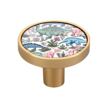 Imagem de Blueangle Pacote com 4 puxadores coloridos de armário de dinossauros puxadores redondos de 3,5 cm para cômoda e armários de cozinha (452)