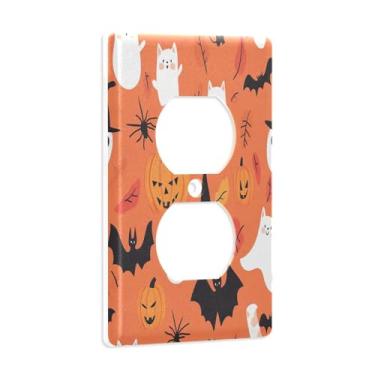 Imagem de Blueangle Placa de parede de tomada dupla para vassoura de Halloween, tamanho padrão, placas de cobertura de tomada elétrica de 1 gangue para decoração de quarto de escritório em casa, 4,53 x 2,76