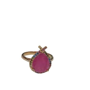 Imagem de Anel Feminino em Banho de Ouro 18k, Fusion Fucsia Rosa com Mini Zircônias Coloridas tamanho 16