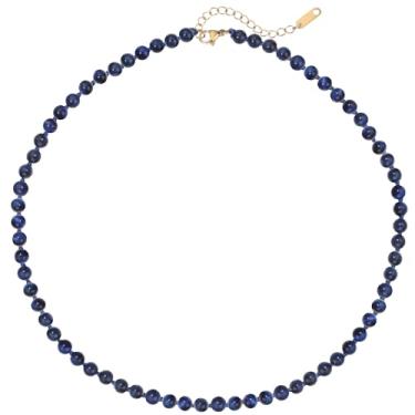 Imagem de BALIBALI Colar gargantilha com contas de pedra semipreciosa, banhado a ouro 14K, colar de fio duplo, colar curto em camadas, Tigre Qingjin, Tigre qingjin