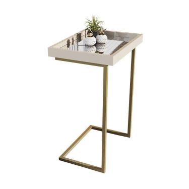 Imagem de Mesa De Apoio Sofa Jb 4774 Luxo Off White Pe Dourado - Moveis Jb