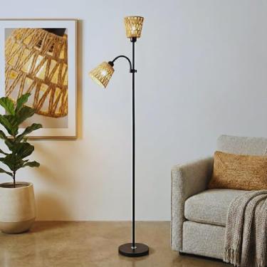 Imagem de Luminária de Chão com Base Estável – Abajur para Quarto com Tulipa de Corda, Iluminação Suave para Leitura, Design Moderno e Elegante, E27 Bivolt – Luminária de Chão para Manicure e Sala (PRETO)