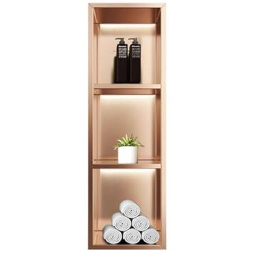 Imagem de Prateleira de chuveiro embutida para banheiro, prateleira de chuveiro embutida de nicho, nicho de aço inoxidável, armários decorativos de parede para sala de estar nichos (metálico, 29 x 90 x 12,5 cm)