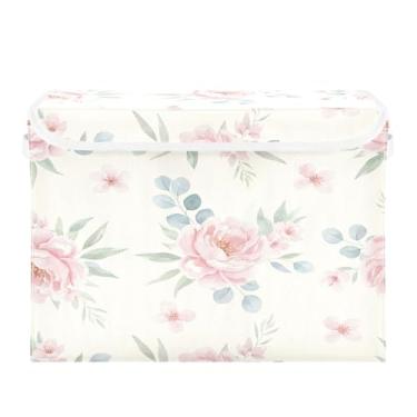 Imagem de Burbuja Caixa de armazenamento de flores com tampa e alças, caixa de armazenamento grande dobrável para prateleiras armário quarto escritório organizador