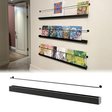 Imagem de Porta-revistas de metal preto montado na parede - Suporte de folheto decorativo, pacote com 3 prateleiras de armazenamento de panfletos para escritório em casa, sala de espera, suporte de exibição