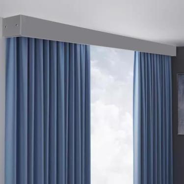 Imagem de Cortina decorativa cinza sanefa caixa sanefa sanefa com trilho único, placa de cornija de alumínio montada no teto para quarto - tratamento de janela elegante de 2,2 m (7,2 pés)