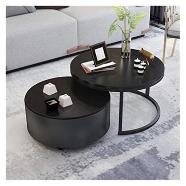 Imagem de Mesa de centro mesa de centro pequena mesa de centro casa sala de estar ferro madeira redonda mesa de centro mesas de centro (preto)