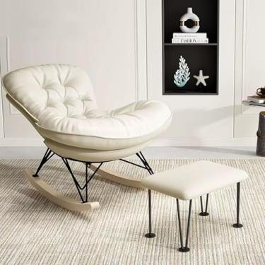 Imagem de Tech Cloth Cadeira de balanço Lounge Lazer Cadeira Sofá Cadeiras para Quarto, Escritório, Sala de Estar (Offwhite, com apoio para pés)