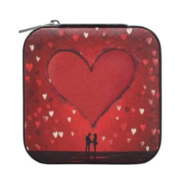 Imagem de Burbuja Caixa de joias de coração para amantes dos namorados, mini estojo de joias de viagem para mulheres e meninas, organizador de joias para brincos, anéis, colares e pulseiras